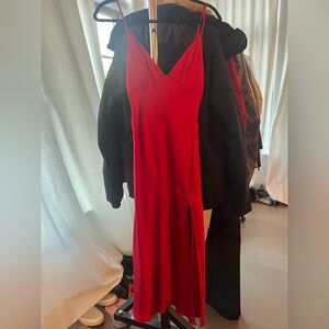 Beautiful never worn satin deep red Christmas color dress